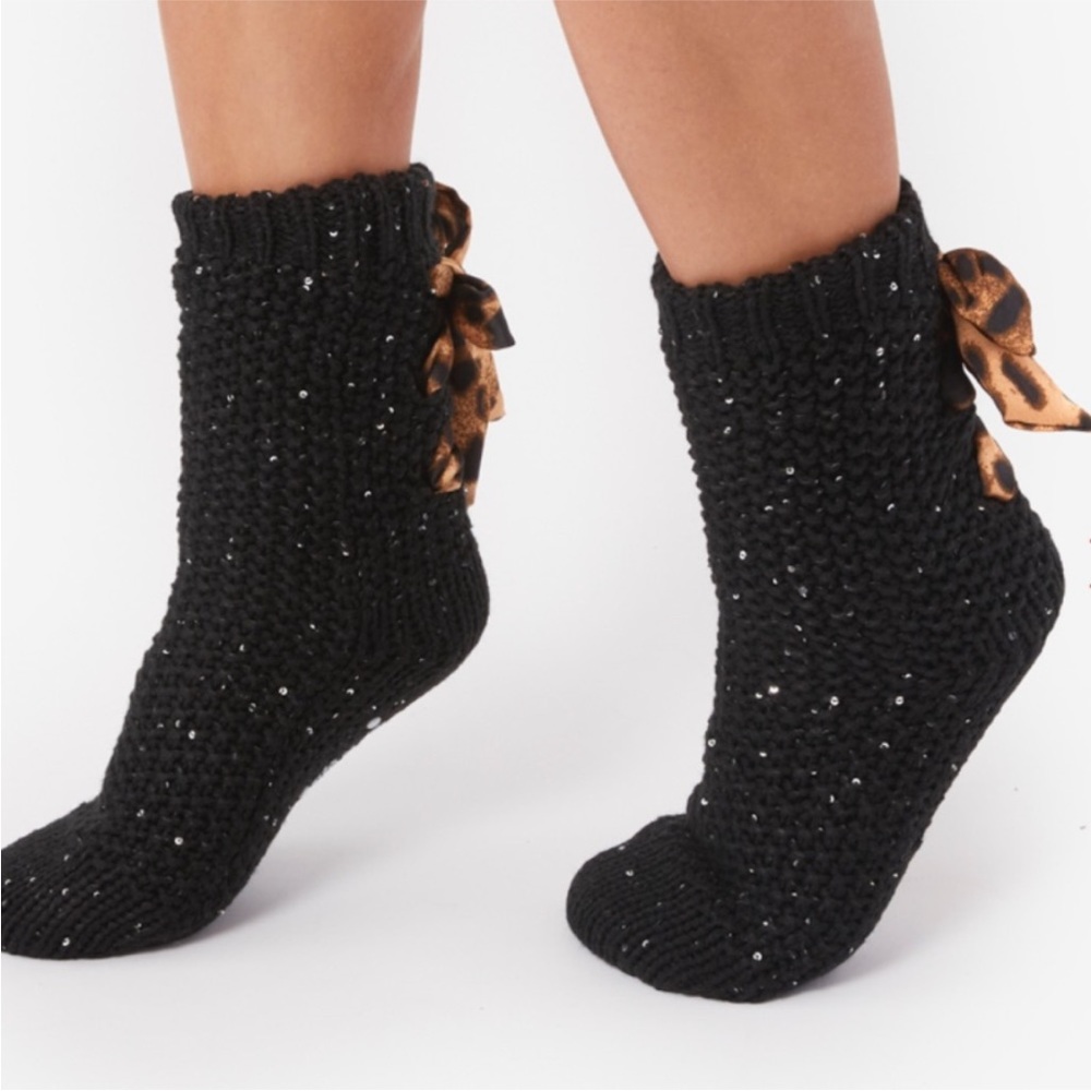 COPY - MUK LUKS Lace Up Sequin Cabin Socks.
